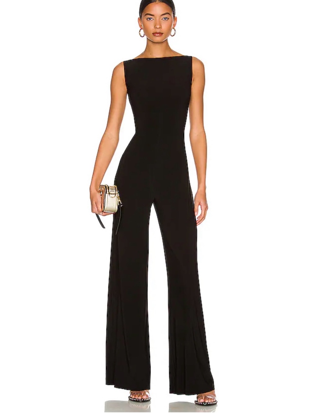 Norma Kamali Sleeveless X Straight Leg Jumpsuit in Black sz M